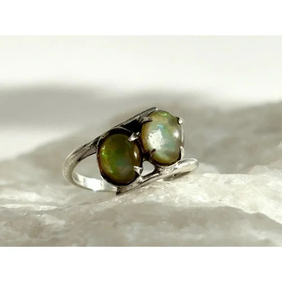 Faux Ethiopian Oval Cut Double Stone Sterling Silver 925 Stamped Ring - sz 5.5 - Picture 7 of 10